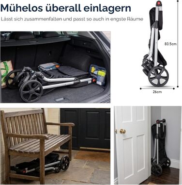 Hoppa – Розкладний візок для покупок | Великий 74L | Легкий візок на 6 колесах з 5 кишенями | Міцний та водонепроникний | Ідеальний для щоденного використання