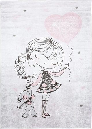 Дитячий килим TAPISO Emma, 120x170 см, рожевий, з антиковзким покриттям, принт, машинне прання 30°C, ÖKO-TEX