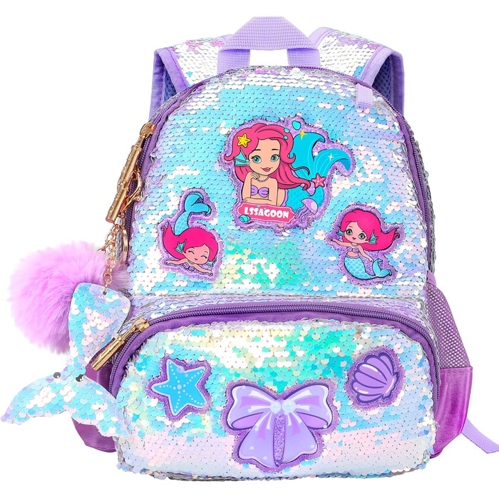 Дитячий рюкзак Єдиноріг для дівчаток з паєтками, персоналізований рюкзак Каваї для школи та садочка, подарунок на день народження або Різдво (Морська хвиля, 40 см)