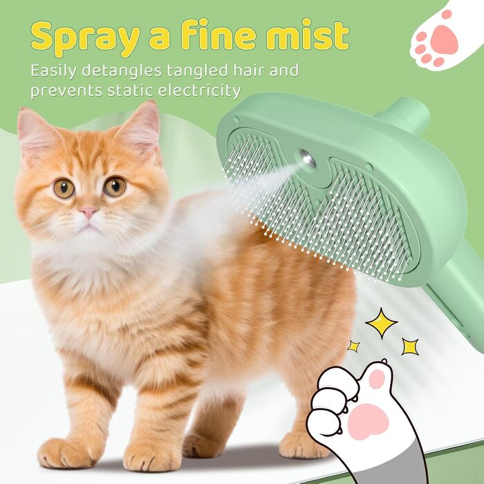 Щітка для котів і собак з парою, щітка для видалення шерсті, гребінець для котів з довгим хутром, білий (зелений)