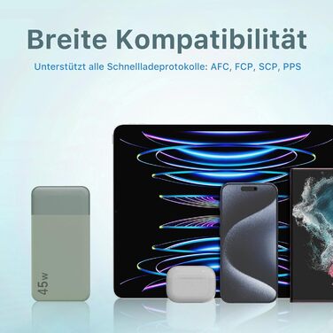 Power Bank NOBIS 20000mAh 45W з кабелем USB-C, портативний зарядний пристрій з цифровим дисплеєм (зелений)