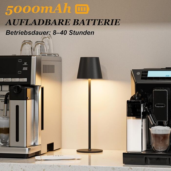 Набір з 2 бездротових настільних світильників LED з акумулятором, сенсорне регулювання яскравості, 3 режими кольору, USB-C зарядка для спальні, столу, кемпінгу (Чорний)