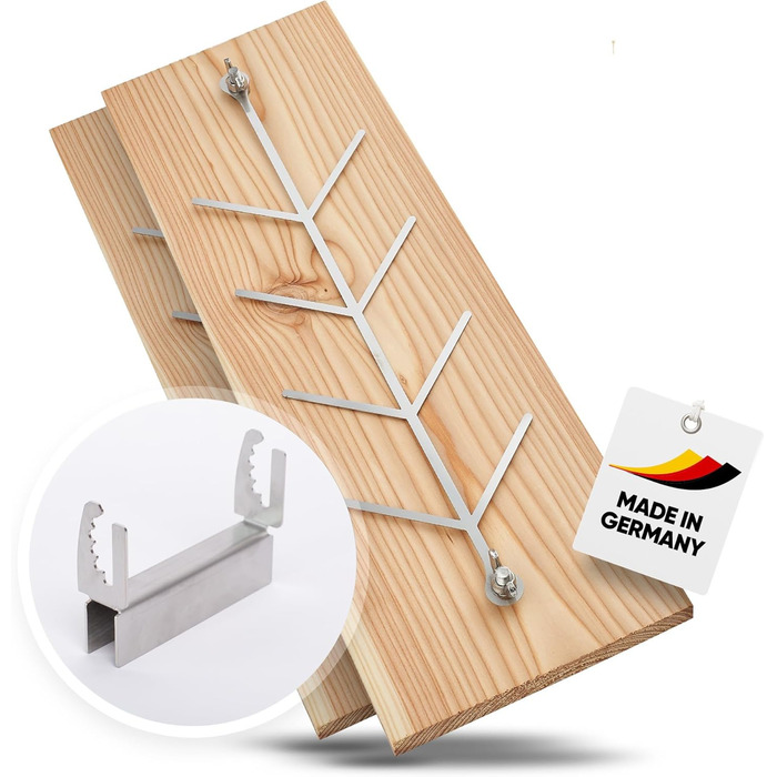 Cedar Grilling Board with Stainless Steel Holder - Durable Larich Wood, 500x175x20mm - Compatible with Fire Pits