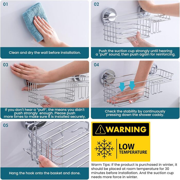 Дзеркальна поличка для душу TAILI Rostfrei без свердління з присосками (2 шт., срібло)