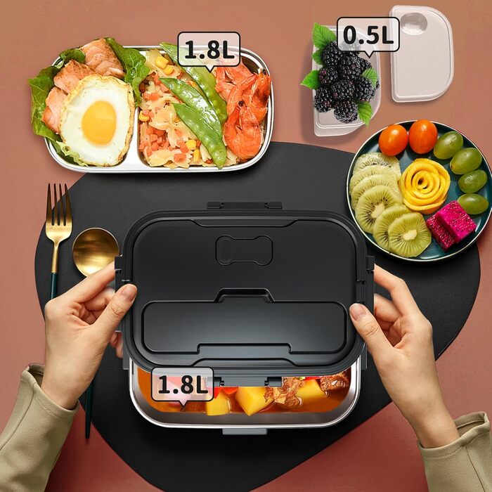 Електрична ланчбокс SOOOEC 100W, 3-в-1 з нержавіючою сталею, 12V/24V/220V для авто/офісу, з ізольованою сумкою (Оранжево-Чорний)