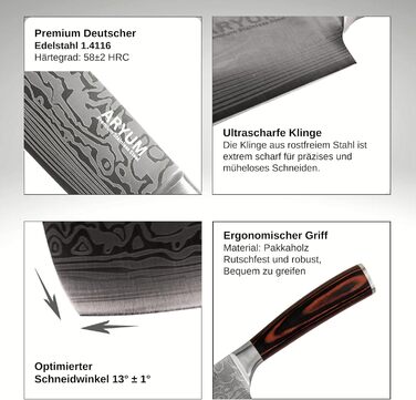 Nakiri Messer Aryum Premium 17 см - Японський ніж для овочів з нержавіючої сталі, ергономічний, гострий та довговічний