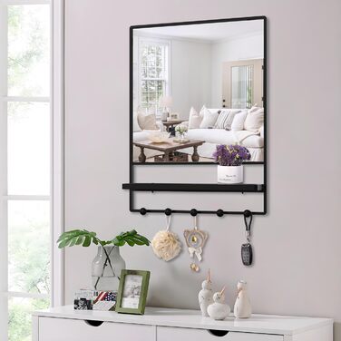 Круглий дзеркало Anyhi 40.6 см без рами, скошений край, для ванної, вітальні, спальні, з монтажем на стіну (Чорний, 71 x 53 см)