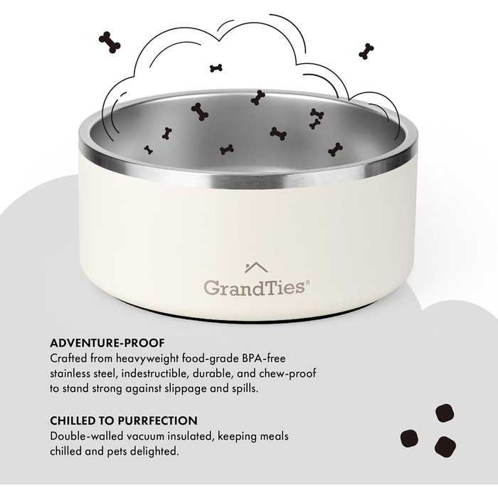 Нержавійна миска для собак та котів GrandTies з гравіюванням, велика (1890 мл), BPA-free, ізольована, для дому та вулиці
