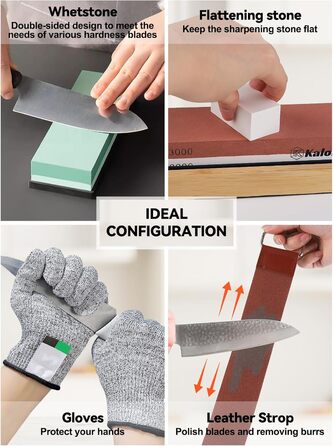 Набір алмазних точильних каменів Kalolary (11 шт.) з двосторонньою зернистістю 400/1000, 3000/8000 для заточування ножів, стамесок, рубанків з кутовою направляючою та неслизькою основою, з шкіряним ременем