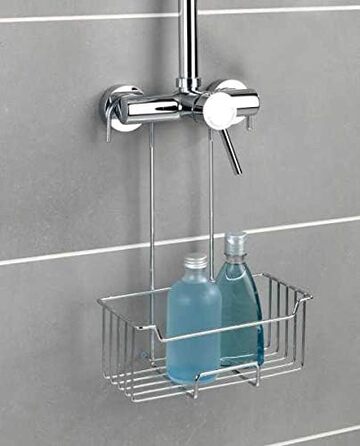 WENKO Thermostat Shower Caddy Model Milo, Shower shelf for hanging on the faucet, shelf made of stainless steel (rust-proof), 25 x 36 x 14 cm, Polished