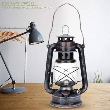 Vintage Petroleum Lamp, Classic Petroleum Lamp Nostalgic Petroleum Storm Lantern with Glass Bulb, Portable Camping Outdoor Lights, 24cm (Kerosene Lamp)