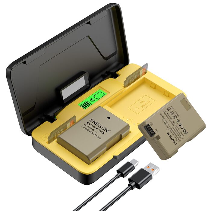 Зарядний пристрій ENEGON EN-EL14 20W з двома акумуляторами 1680mAh для Nikon D3100-D5600 з LCD дисплеєм
