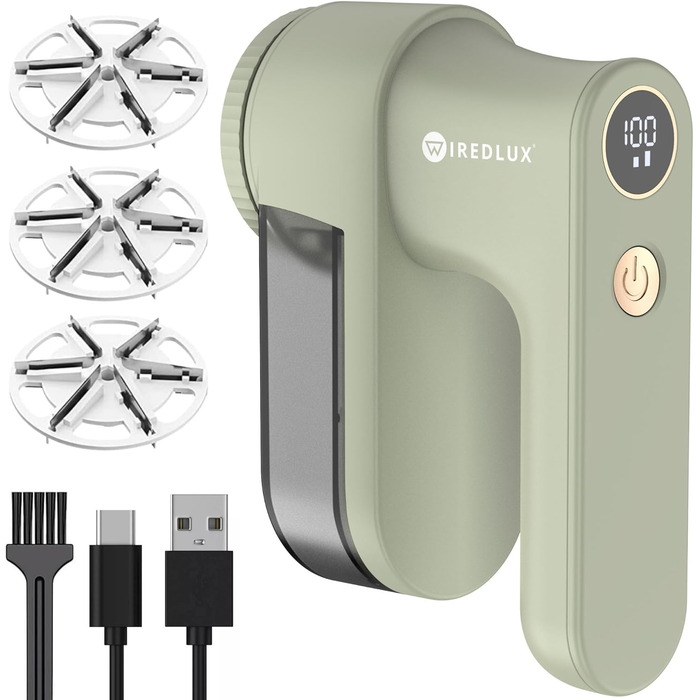 Електричний видалення ворсу та котушок для одягу – Fusselentferner з 3 швидкостями, LED-дисплеєм, USB-зарядкою, портативний пристрій з подвійним захистом (Sage)