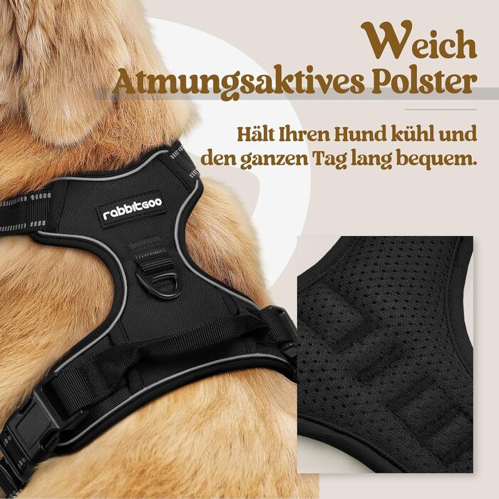 Нашийник для собак Rabbitgoo середнього розміру, анти-тяга, регульований, чорний, S (1 шт.)