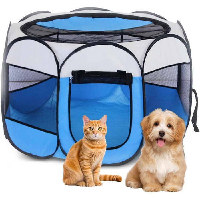 Складаний вольєр для цуценят та тварин, вольєр для собак, 74x74x43 см, вольєр для котів, кроликів та дрібних тварин (блакитний)