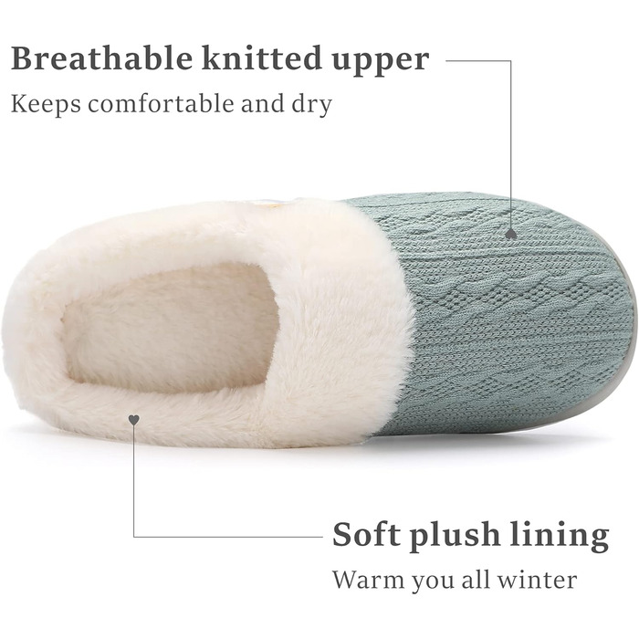 Чантом'ю жіночі домашні тапочки з меморі-піною, теплі, з штучним хутром, для дому, антиковзаюча підошва, 40/41 EU, зелені