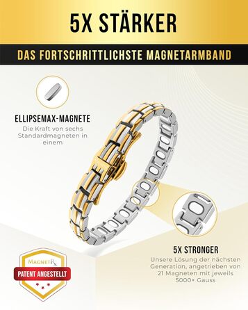 Браслет на магнітах MagnetRX® Ultrastarkes Titan для жінок – браслет з титану, регульований розмір, срібло та золото (5x міцність)
