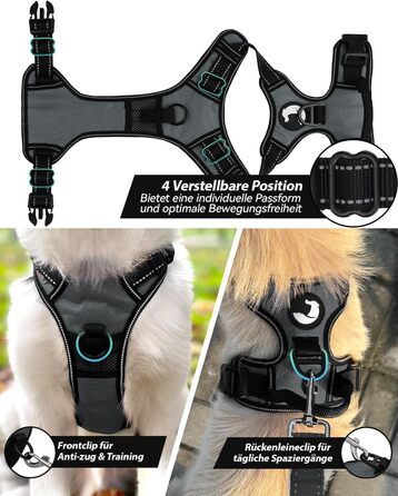 Шлейка для собак Joytale, середнього розміру, світловідбиваюча, дихаюча, з ручкою для контролю та тренувань, сіра, M (1 шт.)