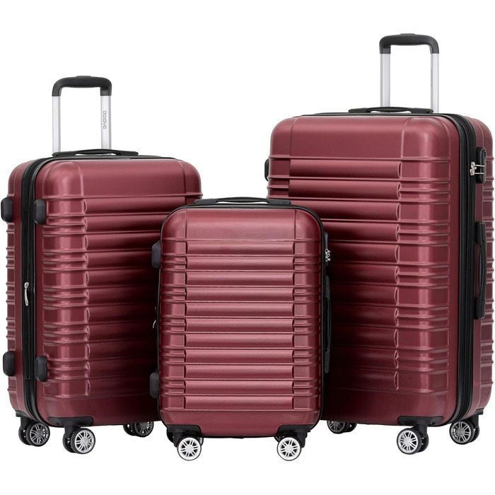 Набір валіз Beibye з жорстким корпусом (роликовий кофр, твінні ролики), винно-червоний колір, комплект