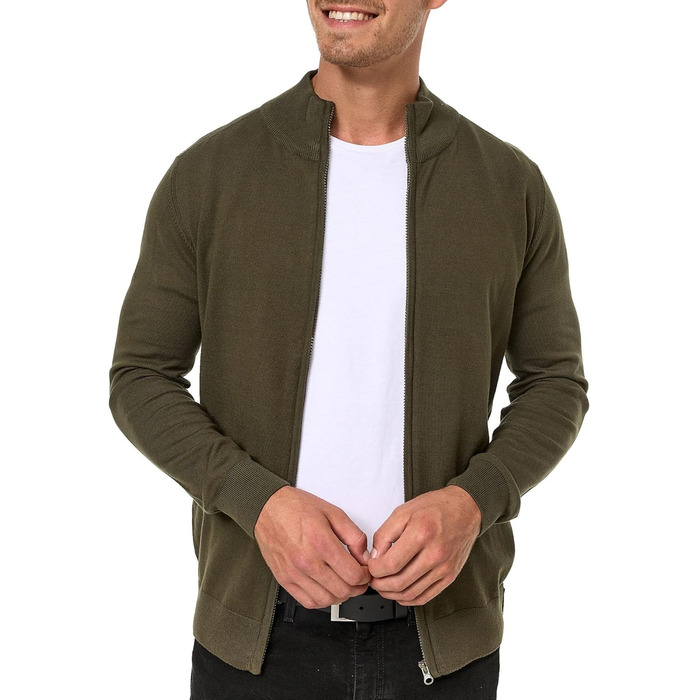Кардиган чоловічий Indicode з м'якого трикотажу з коміром-стійкою, 80% бавовна, колір: Army