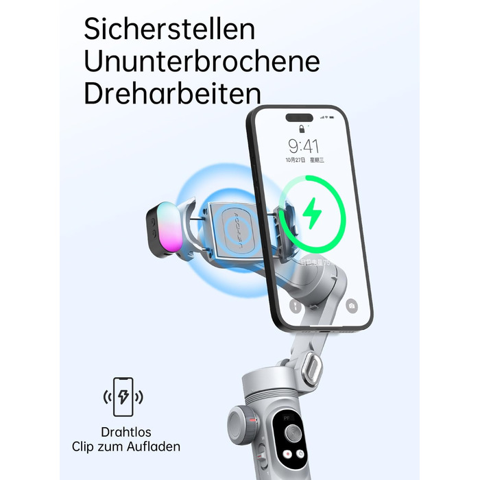 Стабілізатор для смартфона AOCHUAN 3-осьовий з RGB-підсвічуванням, для iPhone/Android, з функцією трекінгу обличчя, комплект Smart X Pro (Сірий)