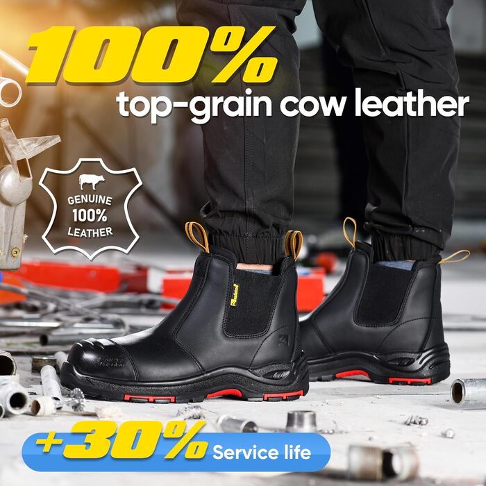 Черевики робочі S3 для чоловіків та жінок, M-8025NB, захисне взуття, шкіряні, водонепроникні, дихаючі, легкі, зручні, композитний захист пальців, антипрокольна підошва, S1P (Чорний, 38 EU)