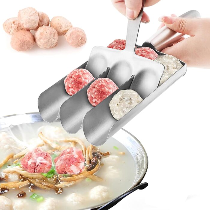 Форма для фрикадельок з нержавіючої сталі Quixotic, 3-в-1, ручна для м'яса, риби та креветок