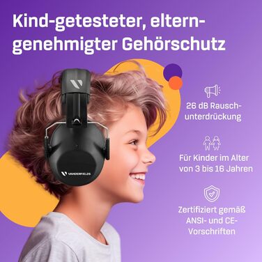 Навушники захисні Vanderfields Premium для дітей 3-12 років, чорний, шумозаглушення 33.2 dB