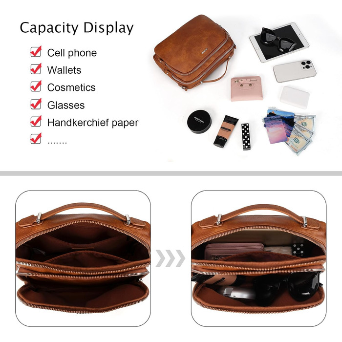 Сумка жіноча Gladdon через плече, шкіряна кросбоді, коричнева (A-braun) з регульованим плечовим ременем та застібкою-блискавкою