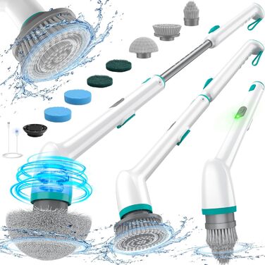 LyriFine Electric Cleaning Brush, New Full-Body IPX7 Waterproof Electric Cleaning Brush, Long-Handle Electric Cleaning Brush for Household Use, 2 Speeds, Replacement Heads for Bathroom
