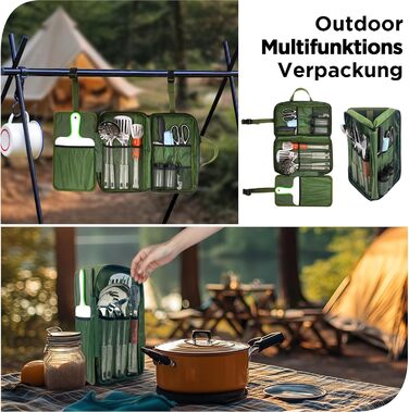 Набір кухонних аксесуарів для кемпінгу Eaststorm з водонепроникною сумкою. Підходить для кемпінгу, альпінізму, походів. Компактний та портативний. Темно-зелений колір.