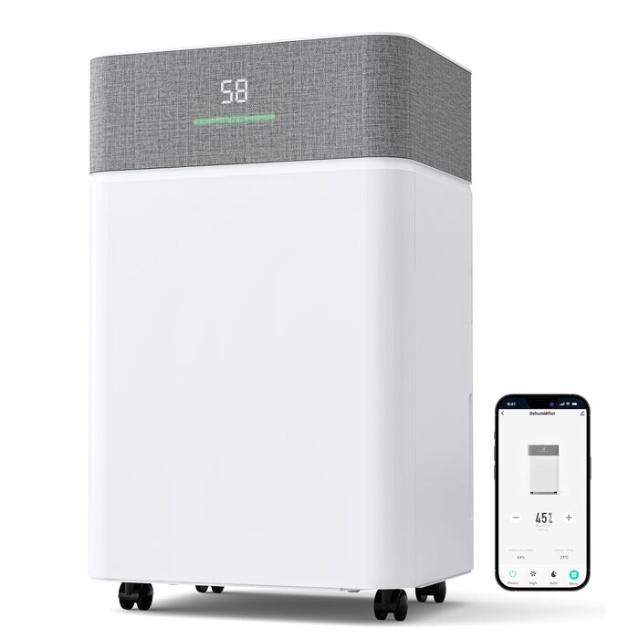 Осушувач повітря Airfish 30 л/добу, Smart WiFi, резервуар 5.5 л, авторозморожування, таймер на 24 години, 2 режими обдуву, для ванної, спальні та вітальні