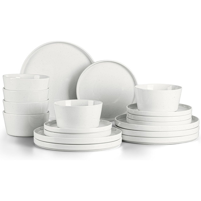 Набір посуду Homikit на 6 осіб: тарілки, миски, десертні тарілки, тарілки для їжі, з реактивною глазур’ю, кераміка, безпечний у мікрохвильовці та посудомийній машині, білий, 18 шт.