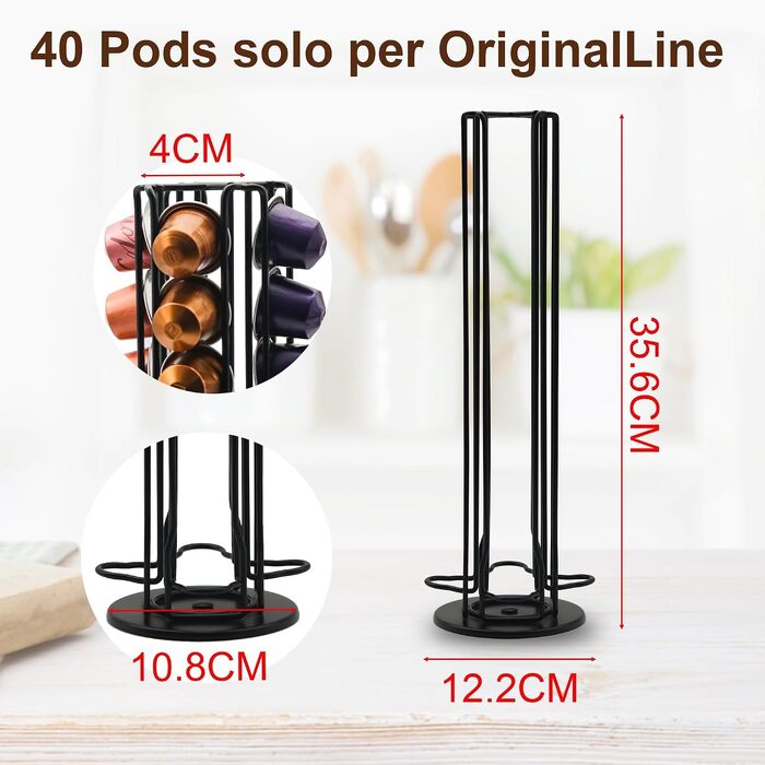 Поворотний тримач для капсул Nespresso OriginalLine на 40 капсул, чорний