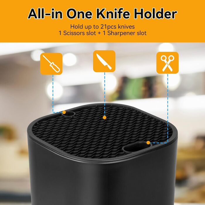 Universal Knife Block without Knives Ninonly Knife Holder Knife and Scissors Organizer with 21 Slots and Drain Design Knife Block Flexible For All Kitchen Knives Suitable Black
