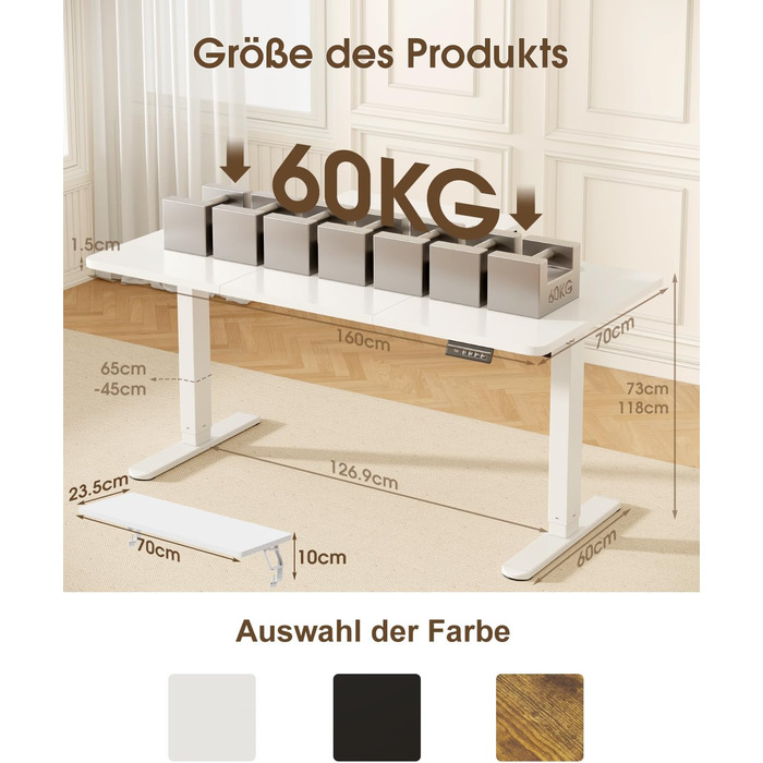 Devoko Electric Standing Desk 160x70cm with Monitor Stand - Height Adjustable Desk with 2 Memory Settings - Ergonomic Sit-Stand Desk (160 x 70 cm)