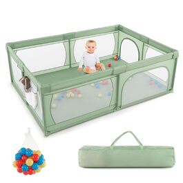 Манеж для дітей DREAMADE 200x140 см, із 50 м'ячиками та сумкою, зелений, без матраца – дитячий ігровий загороджувач для дому та вулиці