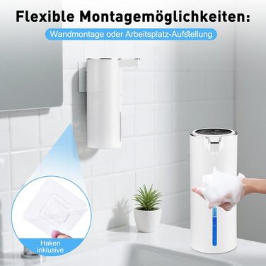 Автоматичний дозатор мила для стін, безконтактний, 400 мл, електричний, з сенсором, USB, перезаряджається, 1800 mAh, для ванної, кухні, офісу (піна, білий). Білий, піна