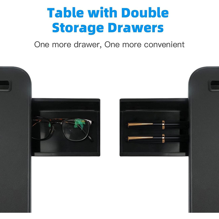 Зручний столик-підставка для ноутбука з шкіри, регульований, з двома шухлядами, чорний, великий (15.7'x23.6')