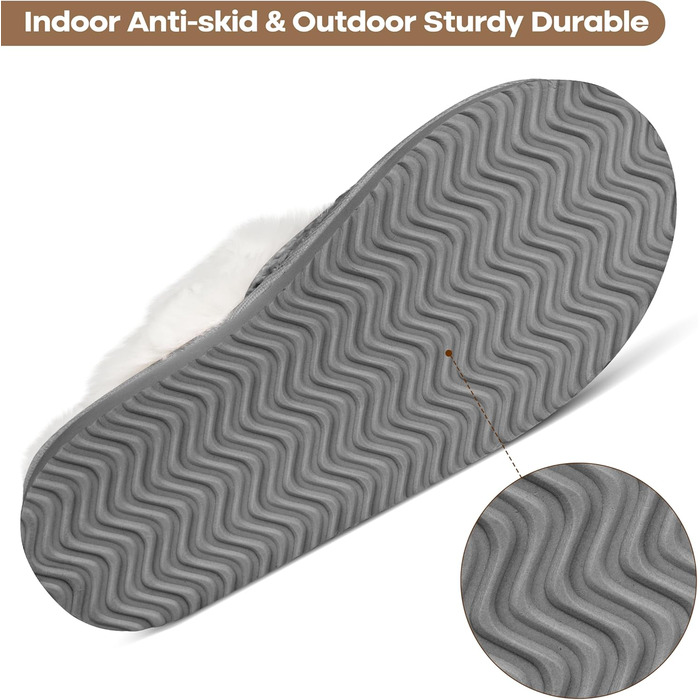 Тапочки жіночі зимові теплі PIZZ ANNU з плюшем, антиковзаюча підошва, платформа, з Memory Foam, для дому/на вулицю (42/43 EU, сірі)