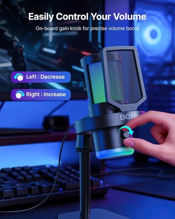 BOYA G30 USB Мікрофон для Ігор та Стрімінгу з RGB підсвіткою, шумозаглушенням, поп-фільтром. Конденсаторний мікрофон для ПК/PS4/PS5