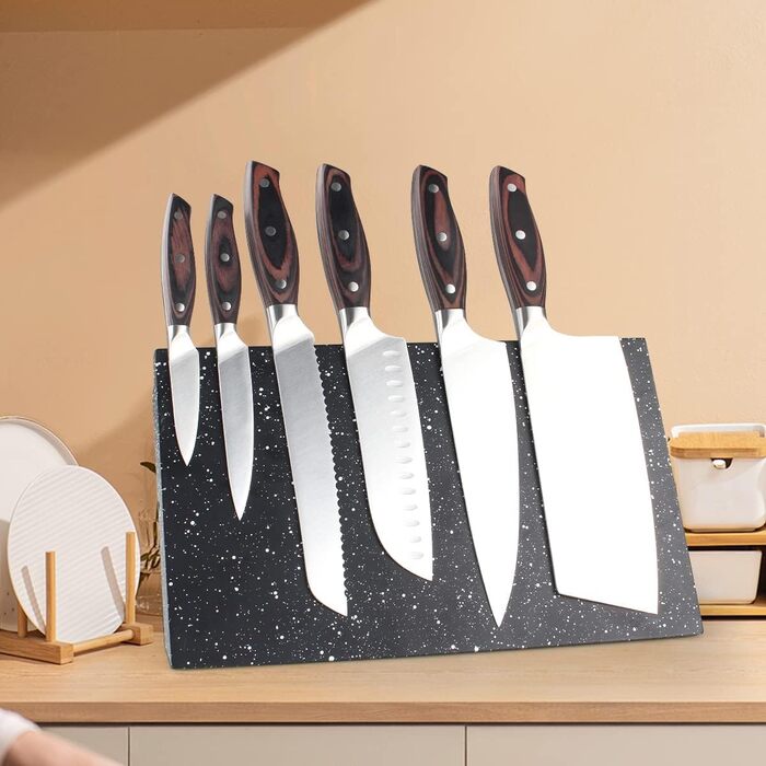 MOSFiATA Magnetic Knife Block Without Knife, 13.7 Inches, Knife Holder Black, Center of Gravity Magnet for Kitchen Knife Storage