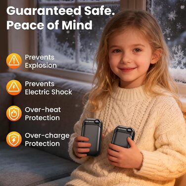 Електричний грілка для рук 2-в-1 з магнітом, 6000mAh, LED-дисплеєм, швидкий нагрів, до 9 годин роботи, для спорту, гольфу, кемпінгу, чорний