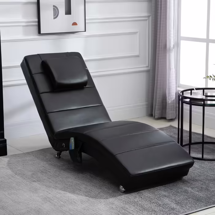 HOMCOM Recliner Chair with Leather and Massage Function, 58 x 163 x 87 cm, up to 120 kg, 8 Massage Points, with Remote Control, High Back Rest Cushion, Black | Aosom