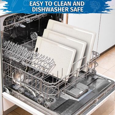 Набір обробних дощок 3 шт. з імітацією граніту, антиковзаючі наклейки, жолоб для соку, BPA-Free, з ручкою. Пластикові обробні дошки, антибактеріальні, кухонні аксесуари, гаджети, помічники (Бежевий, 3 шт.)