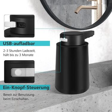Phneems Soap Dispenser Automatic Foam Soap Dispenser Electric Soap Dispenser With Sensor 250ML Soap Dispenser Automatic USB Rechargeable IPX5 Waterproof FOR Bathroom Kitchen Black