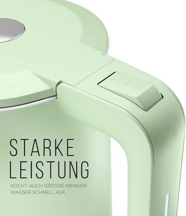 Balter Stainless Steel Kettle WK-4, 1.7 Liter, Electric Kettle, Double-Walled Design, BPA Free, LED, Compact Tea Kettle, Quiet (Black) (Mint)
