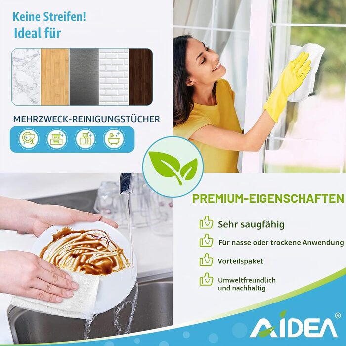 Серветки з мікрофібри AIDEA для прибирання, вікон та посуду, 30x30 см, 100 шт (8 білих)