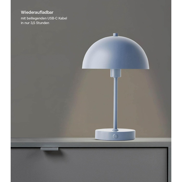 Mokebo® LED настільна лампа бездротова, акумуляторна, диммерна з USB-C 'The Lighthouse', вінтажна лампа-горщик, грибкова лампа та настільна лампа Taupe (мідний колір) з металу з акумулятором, тепле біле світло (блакитно-сірий)