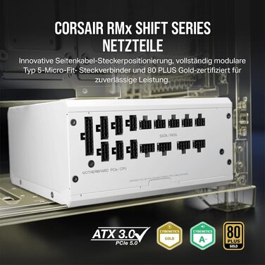 Блок живлення Corsair RM1000x Shift 1200W, повністю модульний, ATX 3.1 & PCIe 5.1, 80 Plus Gold, білий
